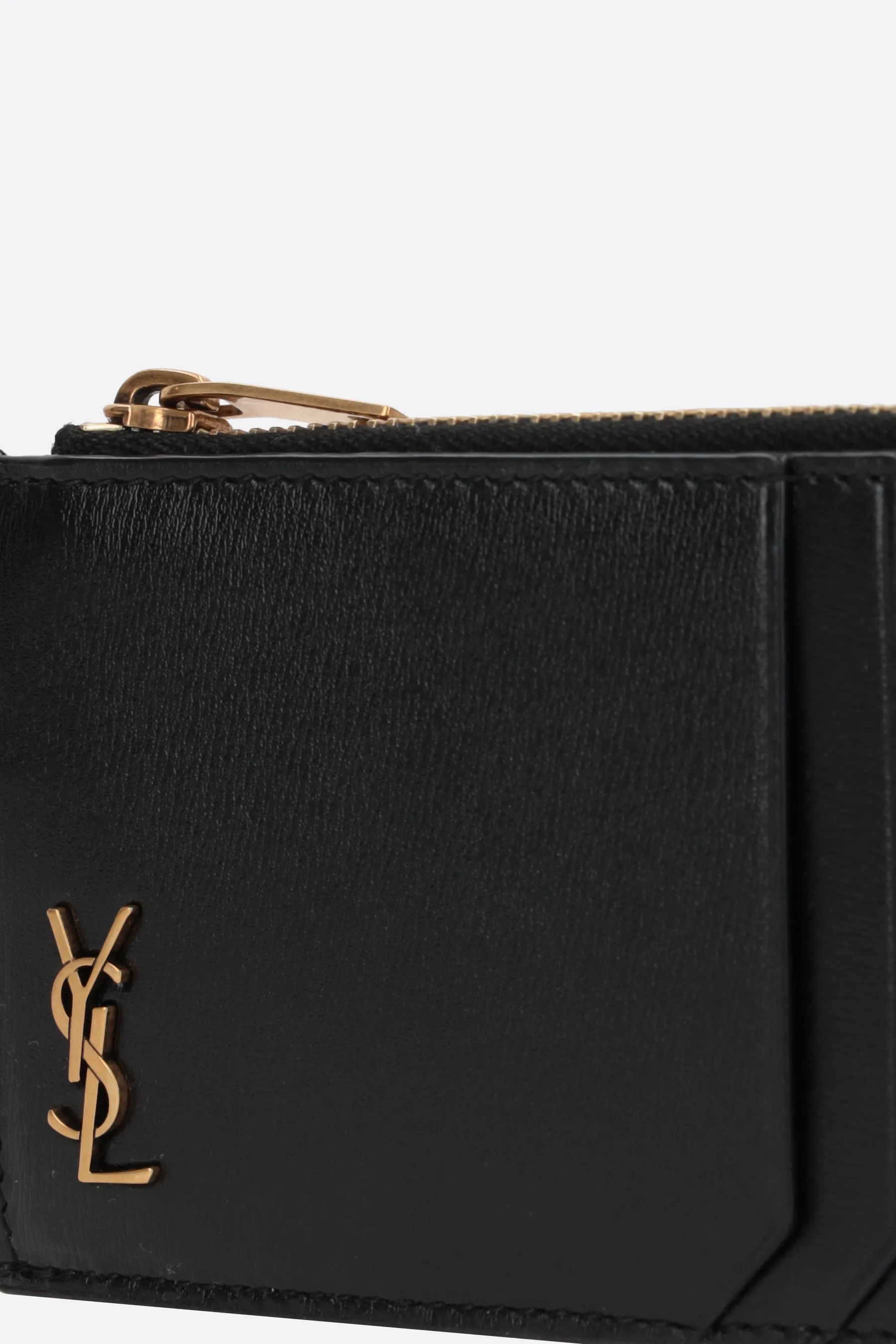  SAINT LAURENT porta carte con zip Cassandre Fragments in pelle lucida 